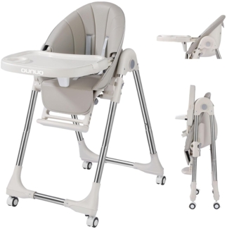 OUNUO Baby Hochstuhl Verstehllbar und Klappbar kinderhochstuhl mitwachsend Kindersitz Kinderstuhl mit Sicherheitsgurt 6 Monaten bis 6 Jahre PU Leder Kissen (Beige)