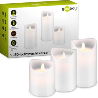 Pro Set of 3 LED real wax candles white