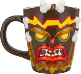 Crash Bandicoot 3D Tasse Uka Uka braun, handbemalt, aus Keramik, Fassungsvermögen ca. 315 ml.