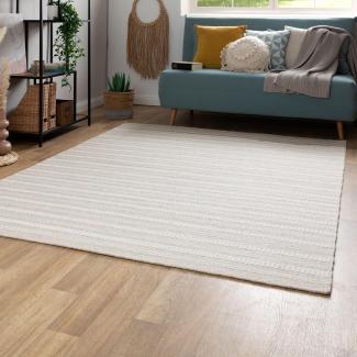 Handweb Teppich Habo - Schmale Streifen, Farbe: Beige, Größe: 70x140 cm