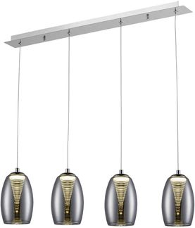 BRILLIANT Lampe Metropolis LED Pendelleuchte 4flg chrom/rauchglas easyDim | 4x5W LED integriert COB, 500lm, 3000K | In der Höhe einstellbar / Kabel kürzbar | EasyDim: dimmbar mit herkömmlichen Lichts