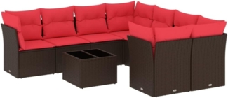 vidaXL 9-tlg. Garten-Sofagarnitur mit Kissen Braun Poly Rattan 3217324