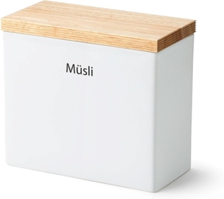 Vorratsdose Keramik weiß 18,5 cm hoch für Müsli, Holzdeckel und Silikonring von CONTINENTA