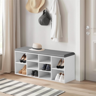 FurnitureR Schuhbank mit Sitzfläche, Sitzbank mit Stauraum, gepolstert, 3 offene Fächer, Fach unter Sitzkissen, Schuhregal für Wohnzimmer, Flur, Europäische Stauschrank Garderobenbank, 80 x 29 x 45 cm