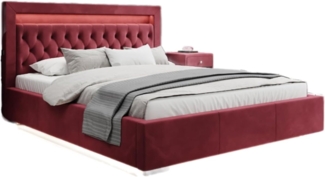 Designer Polsterbett Ida inkl. RGB, USB und Stauraum 140x200 Rot H4