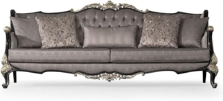 Casa Padrino Luxus Barock Wohnzimmer Sofa Silber / Schwarz / Silber - Prunkvolles Barockstil Sofa mit dekorativen Kissen - Luxus Wohnzimmer Möbel im Barockstil - Barock Möbel
