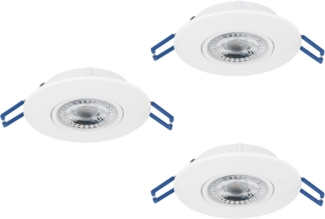 Eglo 75763 BEST CHOICE Einbauleuchte ZUJAR Kunststoff weiss LED 3X3,4W 3000K H:2. 5cm Ø9cm