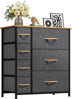 YITAHOME Kommode,Kommode mit 7 Schubladen,Schrank,Stoffschubladen mit Griffen,Metallgestell,für Wohnzimmer Flur Schlafzimmer,Dauerhaft,Dunkelgrau