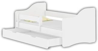 Jugendbett Kinderbett mit Einer Schublade mit Rausfallschutz und Matratze Weiß ACMA Happy 140x70 160x80 180x80 (Weiß, 180x80 cm + Schublade)