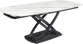 riess-ambiente Esstisch INCEPTION 130-190cm weiß/schwarz · ovaler Keramik-Tisch Metallgestell (Einzelartikel, 1-St), bis 8 Personen · ausziehbar · Marmor-Look · Travertin · Industrial