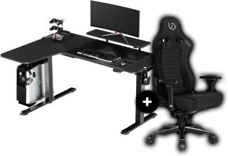 ULTRADESK Winger RGB LED 155x111x60 cm Links + Throne Gaming Stuhl | Schreibtisch Gamer Tisch L Form | L-förmiger Ecktisch Eckschreibtisch | Höhenverstellbarer Computertisch elektrisch | Schwarz