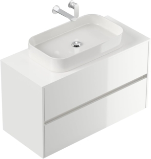 Badmöbel Taifun 100cm mit modernem Aufsatzwaschbecken weiß Hgl : Weiss hochglanz