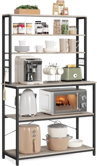 Vasagle Küchenregal, Standregal für Küche, Mikrowellen-Regal, stehend, 6 Regalebenen und 6 Haken, für Mikrowelle, Stahlrahmen, Industrie-Design, 40 x 100 x 167 cm, greige-schwarz