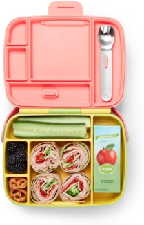 Munchkin Brotdose für Babys und Kleinkinder, mit 5 Fächern, Lunchbox/Jausenbox mit rostfreiem Edelstahlbesteck, ideal für Snacks zuhause oder unterwegs, BPA-frei - Gelb/Rosa