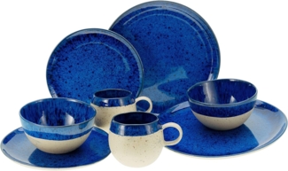 CreaTable 23636 Kombiservice Deep Blue Sea für 2 Personen, Steinzeug, blau (1 Set, 8-teilig)