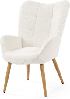 MEUBLE COSY Sessel Relaxsessel Lehnstühle Polstersessel Einzelsofa mit Holzbein Ohrensessel für Wohnzimmer Schlafzimmer Büro Vanity, Bouclé-Stoff, Beige