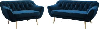 MKS MEBLE Sofa - Moderne Sofa Set 3+2 - Skandinavische Deko Polstersofa - Pirs Zwei Loungesofas - Fünf Personen Marineblau