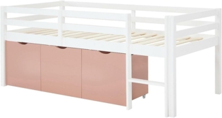 Vente-unique - Halbhohes Bett 90x190 cm – Mit Stauraum – Kiefer & MDF – Weiß/Rosa – LANIORI