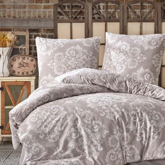 yadetextil Bettwäsche Bettwäsche 155x220 cm 2 teilig set, Sade V2, Renforce, 2 teilig, Beige/Weiß Barock Muster, 100% Baumwolle/Renforcé Sade V2