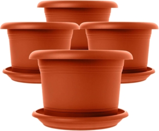 2friends Pflanzkübel 4er Set Pflanzkübel groß aussen, Blumentopf Gross Ø 40cm, mit Untersetzer Terracotta, Pflanztöpfe