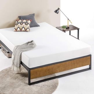 Zinus Suzanne Bed 160x190 cm – Höhe des Bettrahmens 18 cm – Plattformbett aus Metall und Holz mit Lattenrost aus Holz – Braun und Schwarz