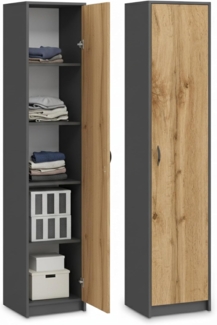 Home Collective Aktenschrank Bücherregal Kleiderschrank Regal 40cm breit 180cm hoch Schrank (Regal Wand schmal Holz für Schlafzimmer Flur Keller Büro) Mehrzweckschrank mit 4 verstellbaren Einlegeböden Anthrazit-Eiche