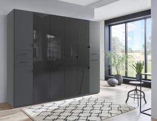 Drehtürenschrank >DANZIG< in GRPAHIT + GLAS SCHWARZ - 270x208x58cm (BxHxT)