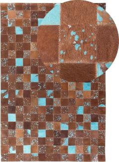 Teppich Kuhfell braun-blau 160x230 cm Patchwork ALIAGA