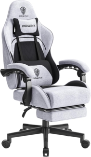Dowinx Gaming Stuhl Bürostuhl Stoff Tasche Frühling Kissen, Massage mit Kopfstütze, Ergonomische Gaming Stuhl mit Fußstütze (Schwarz&grau)