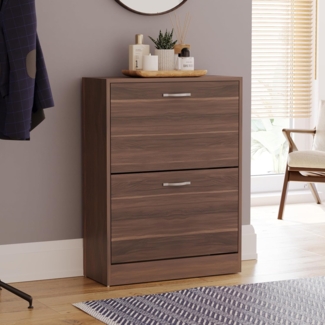 Vida Designs Schuhschrank mit 2 Schubladen, Schrank, Schuhaufbewahrung, Organizer, herunterziehbares Holzmöbel, Walnuss