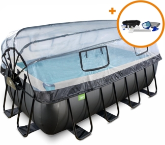 EXIT Framepool »Black Leather Pool« (Set), mit Sandfilterpumpe und Abdeckung und Zubehörset - schwarz