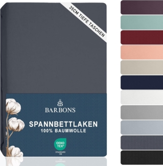 BARBONS Spannbettlaken 160x200 cm – 100% Baumwolle Oeko-TEX Zertifiziert Bettlaken Jersey Spannbetttuch Matratzenhöhe bis 25 cm Dunkelgrau - 160x200