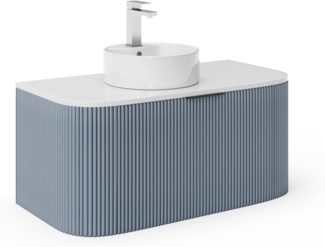 Vente-unique - Waschbeckenunterschrank hängend mit Aufsatzwaschbecken - Streifenoptik - Blau matt - 100 cm - LOMERI