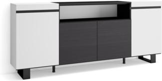 Skraut Home | Sideboard, Highboard | Kommode, Komodenschrank | 200 x 87 x 35 cm | 4 Türen | Industriedesign | Moderner Stil | Weiß und Schwarz