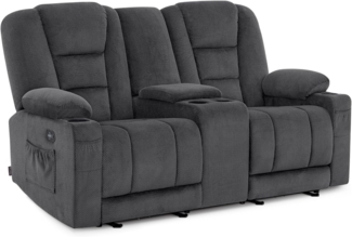 M MCombo Elektrisch 2 Sitzer Sofa mit Schlaffunktion, 2er Relaxsofa mit Taste 150° Verstellbar, Kinosessel mit Liegefunktion, Konsole & USB & Getränkehalter, 7009 (Grau)