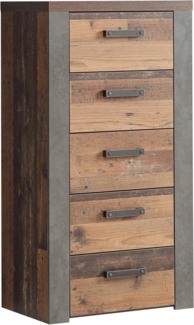 FORTE Nelleke Rustikales Sideboard 65 mit 5 Schubladen, Old Wood Vintage Dekor, 61,6 cm breit x 117,8 cm hoch x 41,3 cm tief