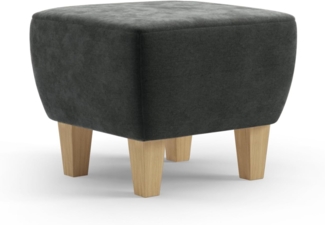 Cavadore Hocker Vida / Polsterhocker mit massiven Holzfüßen in Buche / 52 x 46 x 52 / Mikrofaser, Grauoliv