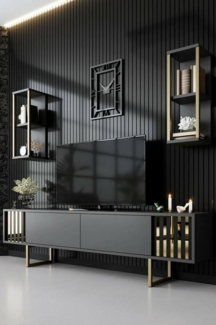 Dmora Fernsehtisch Eunomia 180 x 30 x 48 cm Schwarz 5 Böden, modular