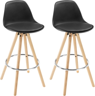 2er-Set Barstuhl aus Kunstleder Holzgestell mit Lehne & Fußstütze schwarz