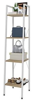eSituro Bücherregal Leiterregal 4 Ablagen Standregal Aufbewahrung Küchenregal Badregal 34 x 35 x 148CM Weiß+Hell Eiche SSTR0041