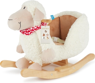 Bieco Plüsch Schaukeltier Schaf | Kinder Schaukelstuhl mit Sicherheitsgurt | Baby Schaukel | Schaukel Kleinkind | Schaukeltier Baby Zimmer | Schaukelwippe ab 9 Monate | Schaukelpferd Holz