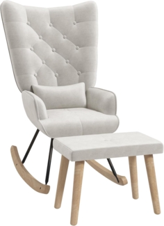 HOMCOM Relaxsessel Ohrensessel mit Hocker, Kissen, Samtoptik (Polsterstuhl, 2-St, Loungesessel), für Schlafzimmer, Wohnzimmer, 66 x 96 x 101 cm, Cremeweiß