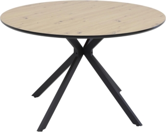 Hela Tische, Runder Esstisch Kindu, Dia 120 cm, Dekor Artisan Eiche, Schwarzes Metallgestell Vierkant, Platte mit Schweizer Kante, 76 cm Höhe