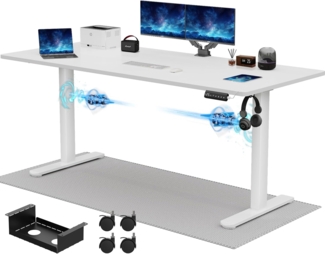 JUMMICO Höhenverstellbarer Schreibtisch 200x80 cm, Elektrisch mit Dualmotor, 100 kg Tragkraft & Kabelmanagement, 3 Höhenspeicher & USB-C, Stehschreibtisch für Homeoffice (Weiß)