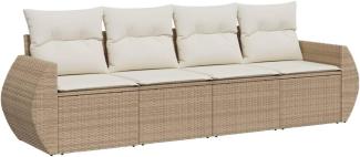 vidaXL 4-tlg. Garten-Sofagarnitur mit Kissen Beige Poly Rattan 3253415