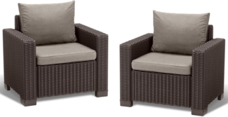 Allibert by Keter Gartenlounge Sessel California, braun/warm taupe, 2er Set, inkl. Sitz- und Rückenkissen, Kunststoff, runde Rattanoptik, 252919, 83 x 68 x 72 cm