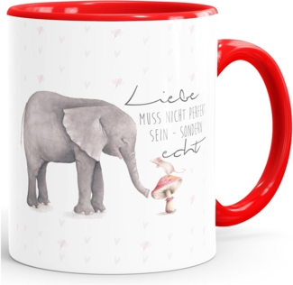 MoonWorks Tasse Kaffeetasse Liebe muss nicht perfekt sein sondern echt Elefant Maus Geschenk-Tasse MoonWorks® Teetasse Keramiktasse Innenfarbe, Keramik