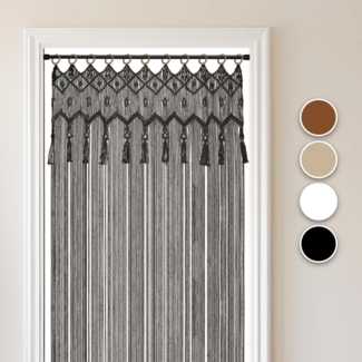 Cozyor Vorhang Makramee 132 x 200 cm mit Vorhangstange 70-120 cm, Boho Gardine, Ösen (1 St), Baumwolle, Raumteiler schwarz Eclipse, Boho Wandteppich, Türvorhang handgemacht