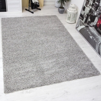 VIMODA Teppich Prime Shaggy Hochflor Einfarbig Grau Weich für Wohnzimmer, Schlafzimmer, küche, Maße:120x170 cm