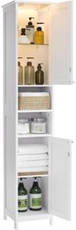 Vasagle Badkommode, Badezimmerschrank mit Beleuchtung, verstellbaren Ablagen, MDF Weiß, 30 x 30 x 170 cm